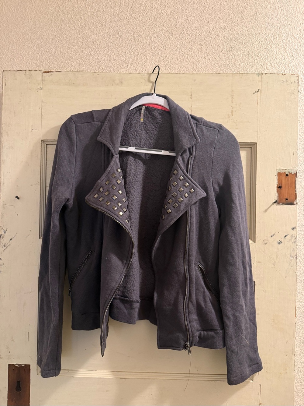 Color Thread Charcoal Gray Studded Moto Sweatshirt Jacket Size Small